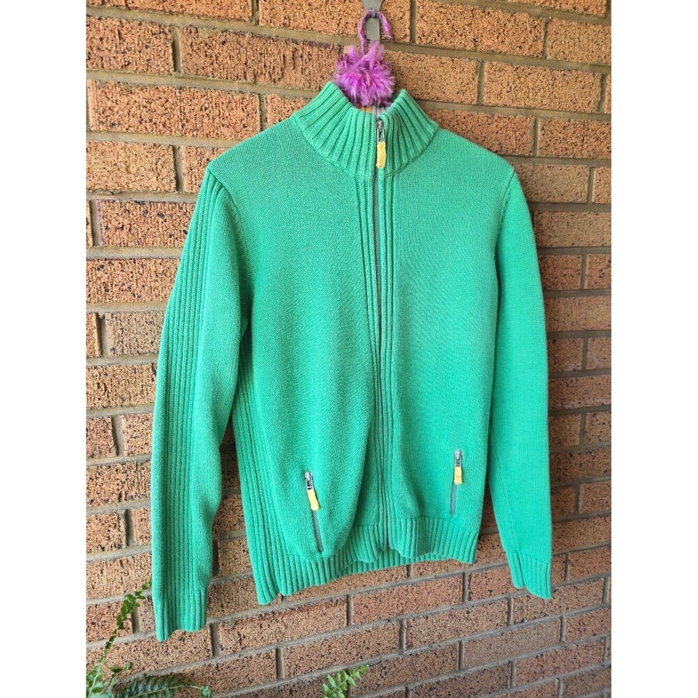 Lands' End Women's Full Zip Ribbed Cotton Sweater Green Size M 10-12